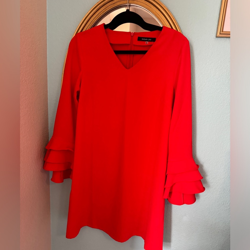 NWT Sugar Lips Red Dress with Ruffle Sleeves